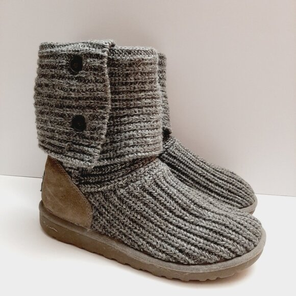 UGG Classic Cardy Boots 2-Button Tall / Fold-Over Knit Grey Sz 5 - Picture 2 of 16
